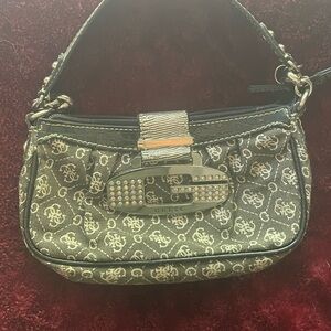 Guess Black and Silver Shoulder Bag with Chain Strap